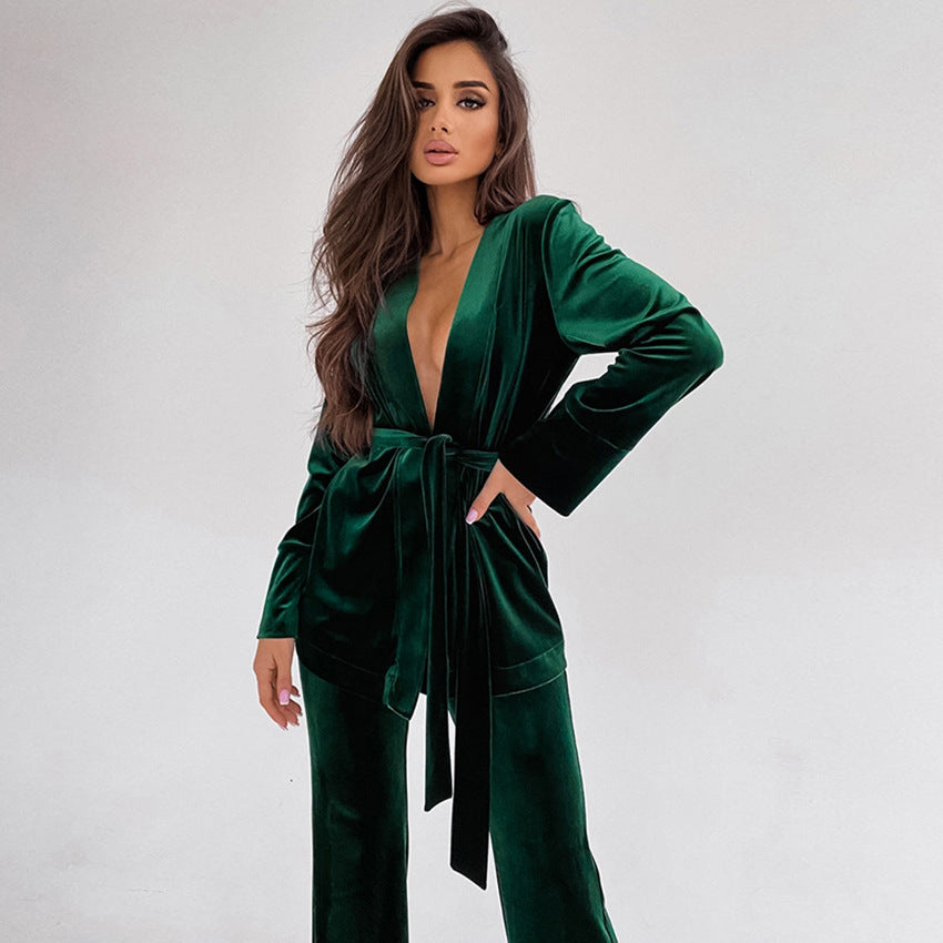 Women’s Luxury Robe Style Velvet Pajama Set