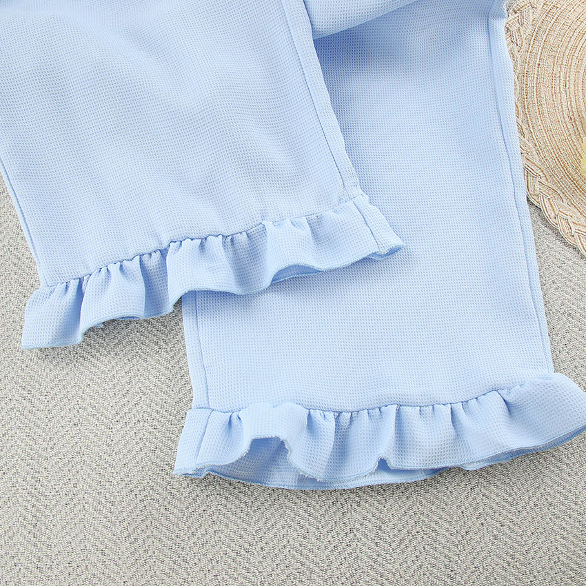 Light Blue Ruffle Trim 2-Piece Lounge Set