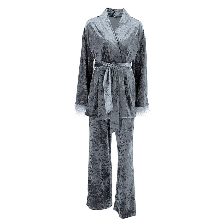 Women’s Silver Velvet Pajama Set