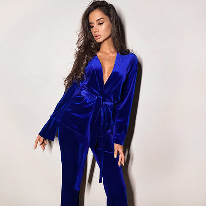 Women’s Luxury Robe Style Velvet Pajama Set