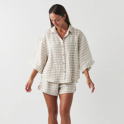 Beige Checked Relaxed Lounge Set