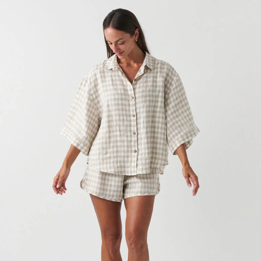 Beige Checked Relaxed Lounge Set