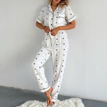 Women’s White Heart Print Pajama Set