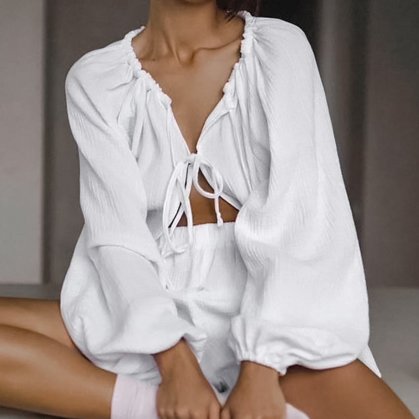 Women’s Tie-Front Textured Lounge Set