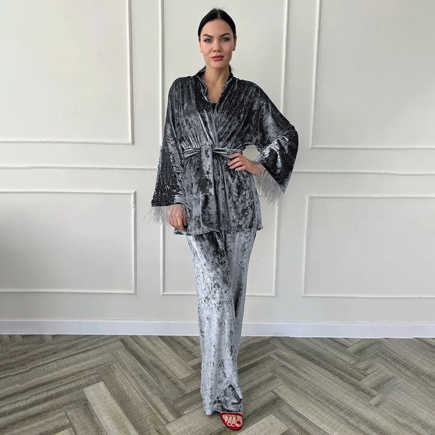 Women’s Silver Velvet Pajama Set