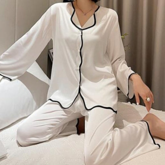 Classic Contrast-Trim Two-Piece Pajama Set