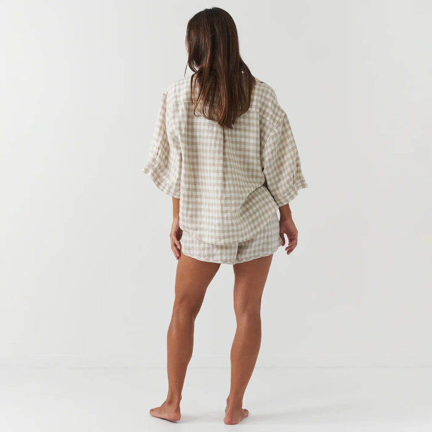 Beige Checked Relaxed Lounge Set