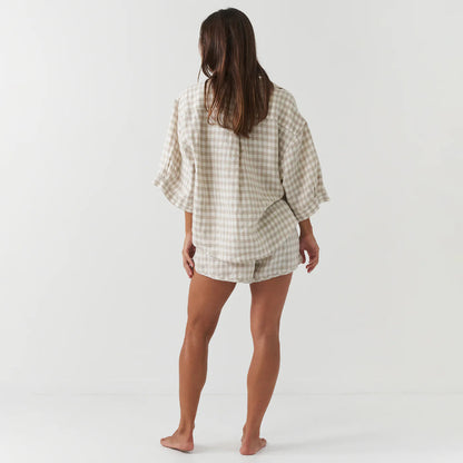 Beige Checked Relaxed Lounge Set