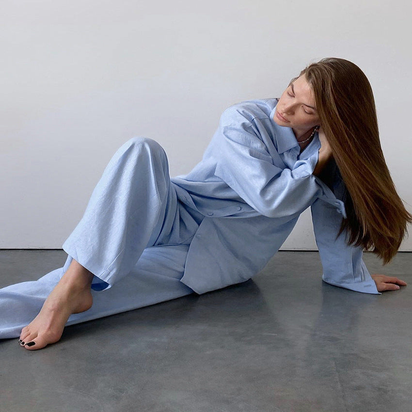 Light Blue Satin Pajama Set