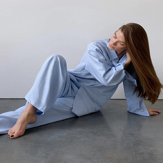 Light Blue Satin Pajama Set