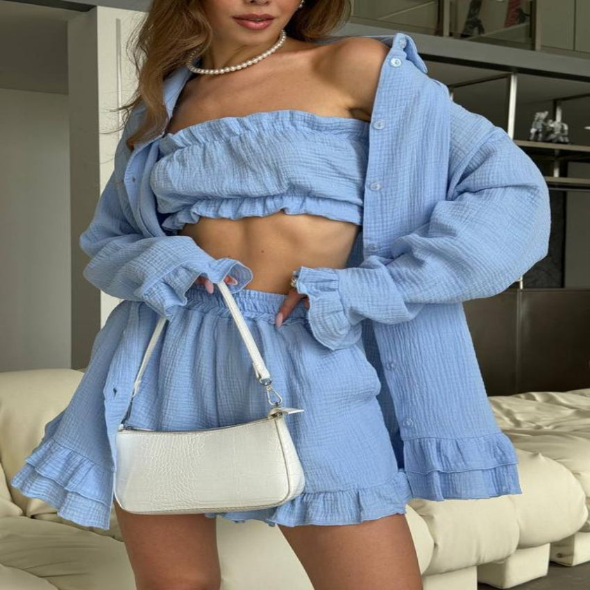 Women’s 3-Piece Strapless Ruffle Lounge Set