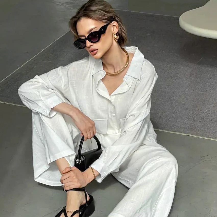 Chic Button-Up & Wide-Leg Pants Set