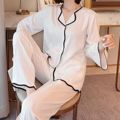 Classic Contrast-Trim Two-Piece Pajama Set