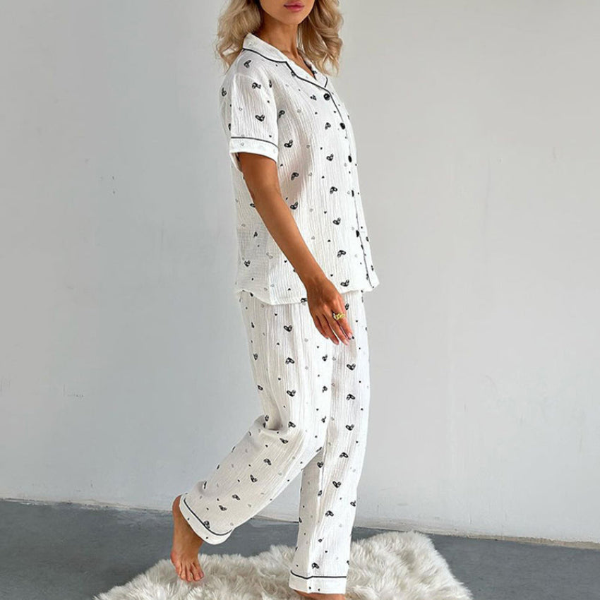 Women’s White Heart Print Pajama Set