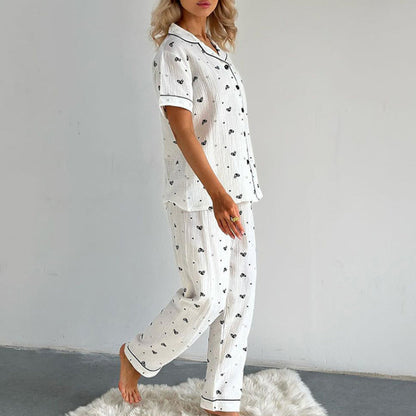 Women’s White Heart Print Pajama Set