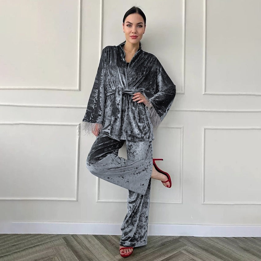 Women’s Silver Velvet Pajama Set