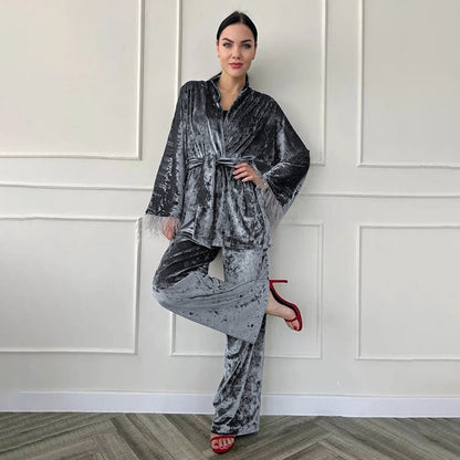 Women’s Silver Velvet Pajama Set