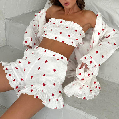 Women’s Heart Print Ruffle Lounge Set