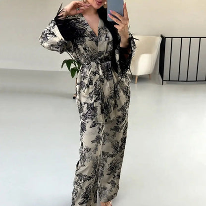 Printed Satin Kimono Lounge Set