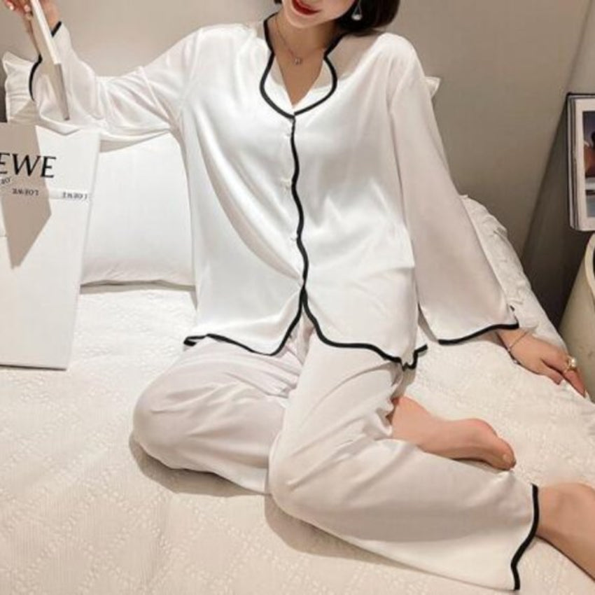 Classic Contrast-Trim Two-Piece Pajama Set