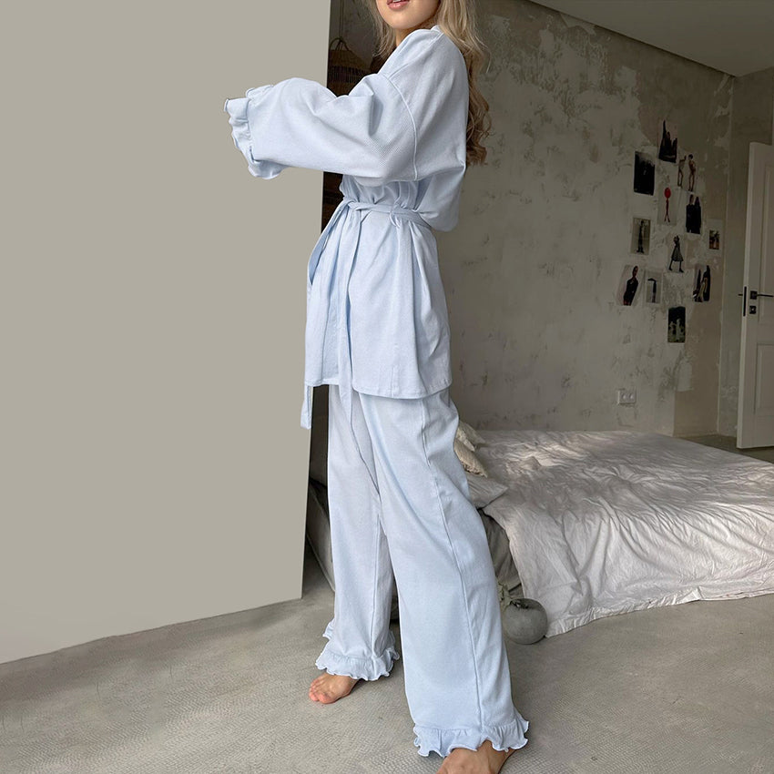 Light Blue Ruffle Trim 2-Piece Lounge Set