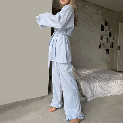 Light Blue Ruffle Trim 2-Piece Lounge Set