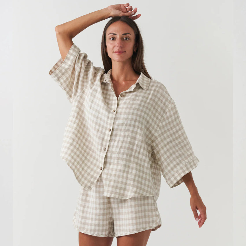 Beige Checked Relaxed Lounge Set