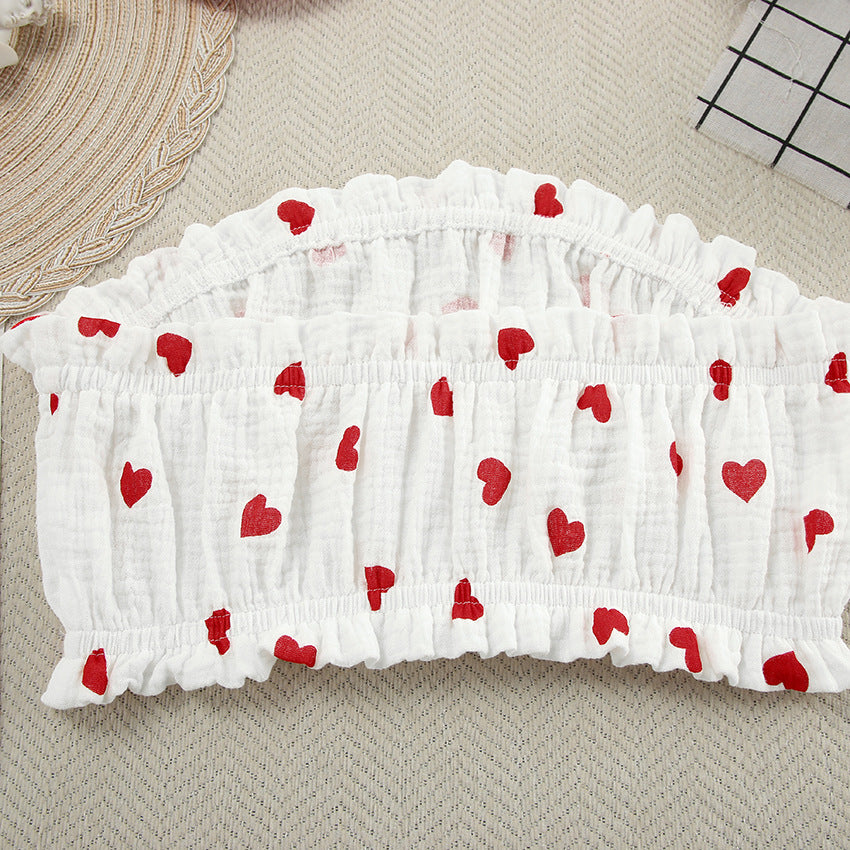 Women’s Heart Print Ruffle Lounge Set