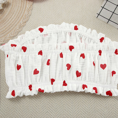 Women’s Heart Print Ruffle Lounge Set