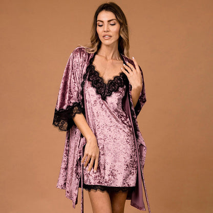 Women’s Velvet Lace Nightgown Set