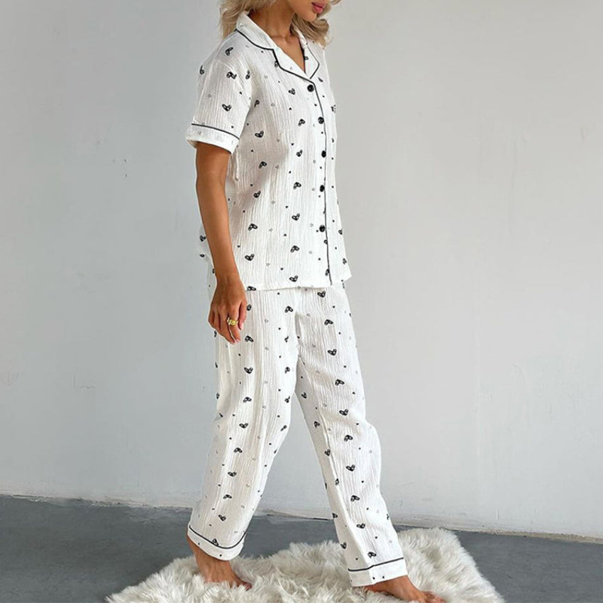 Women’s White Heart Print Pajama Set