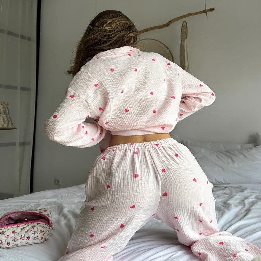 Women’s Pink Heart Print Pajama Set