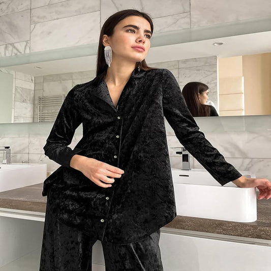 Women’s Black Velvet Pajama Set