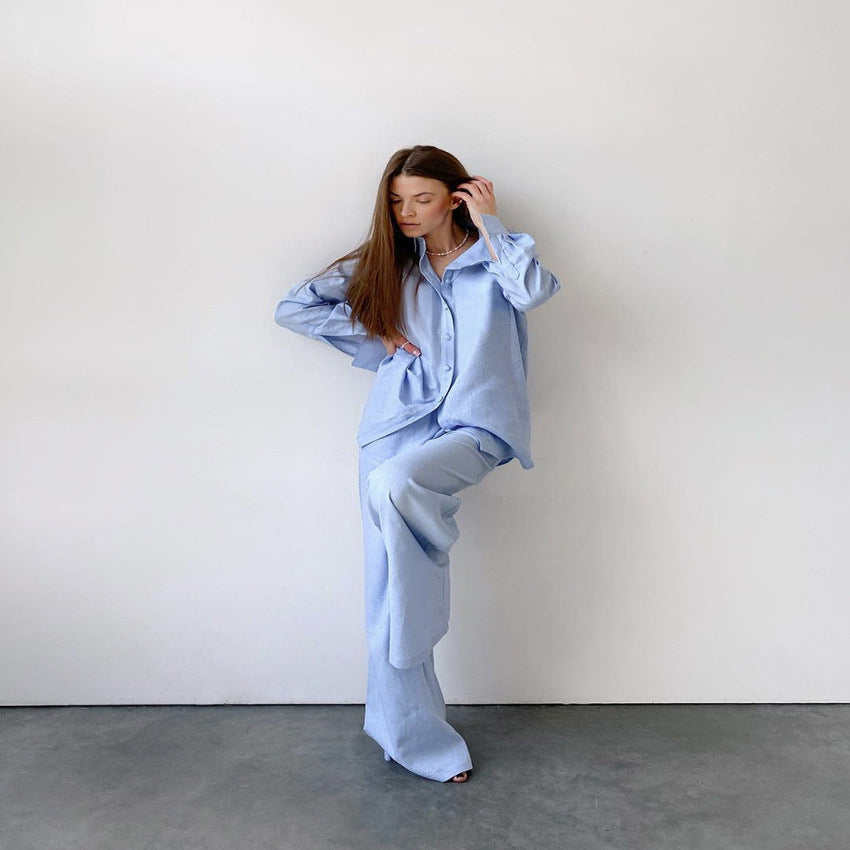 Light Blue Satin Pajama Set