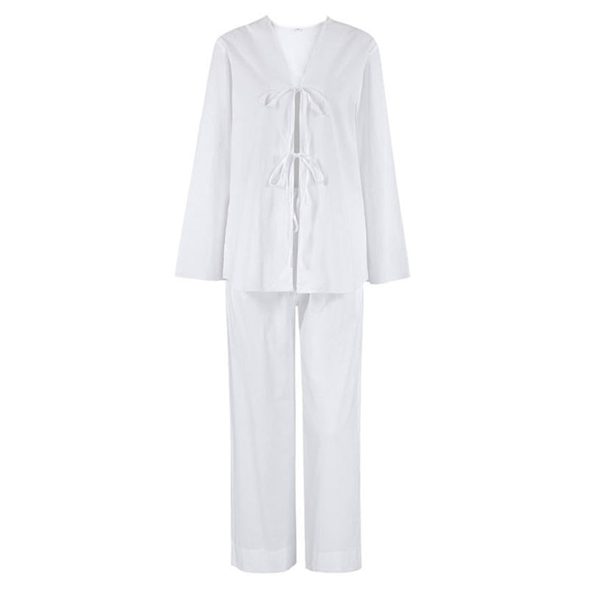 White Tie-Front Relaxed Lounge Set