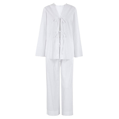 White Tie-Front Relaxed Lounge Set