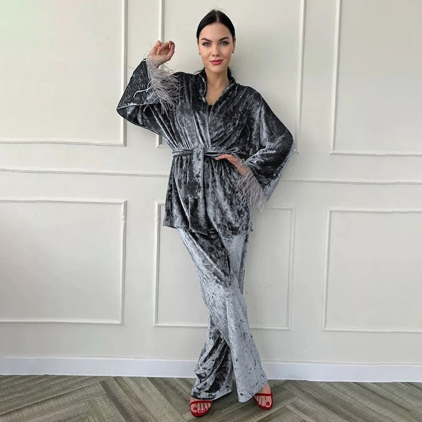 Women’s Silver Velvet Pajama Set
