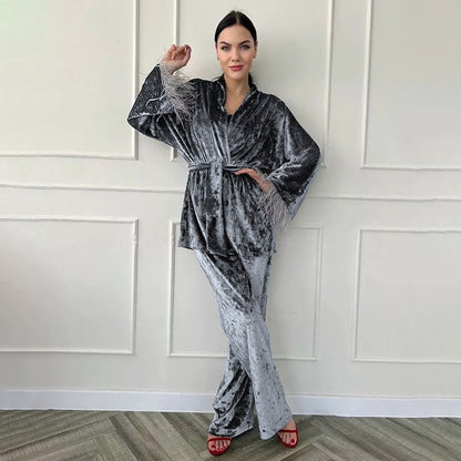 Women’s Silver Velvet Pajama Set
