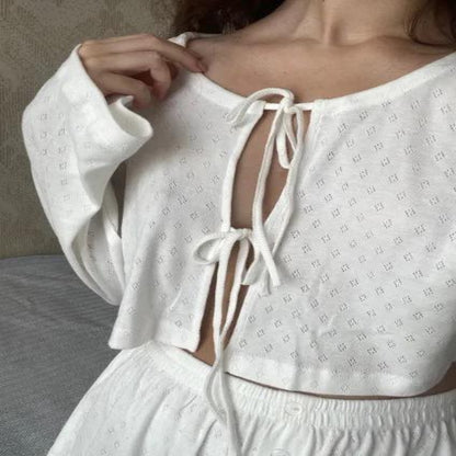 Tie-Front Pointelle Knit Lounge Set