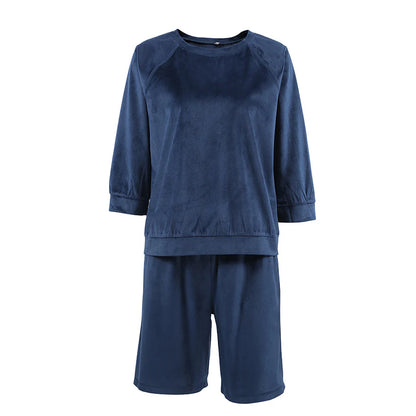 Women’s Long Sleeve Top & Shorts Velvet Pajama Set