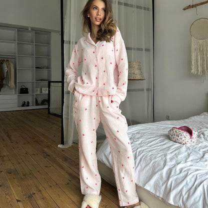 Women’s Pink Heart Print Pajama Set