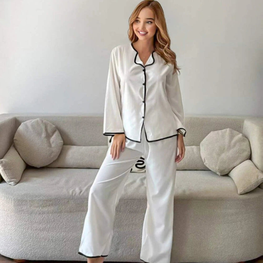 Classic Contrast-Trim Two-Piece Pajama Set