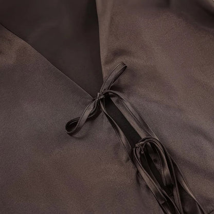 Chocolate Brown Satin Tie-Front Lounge Set