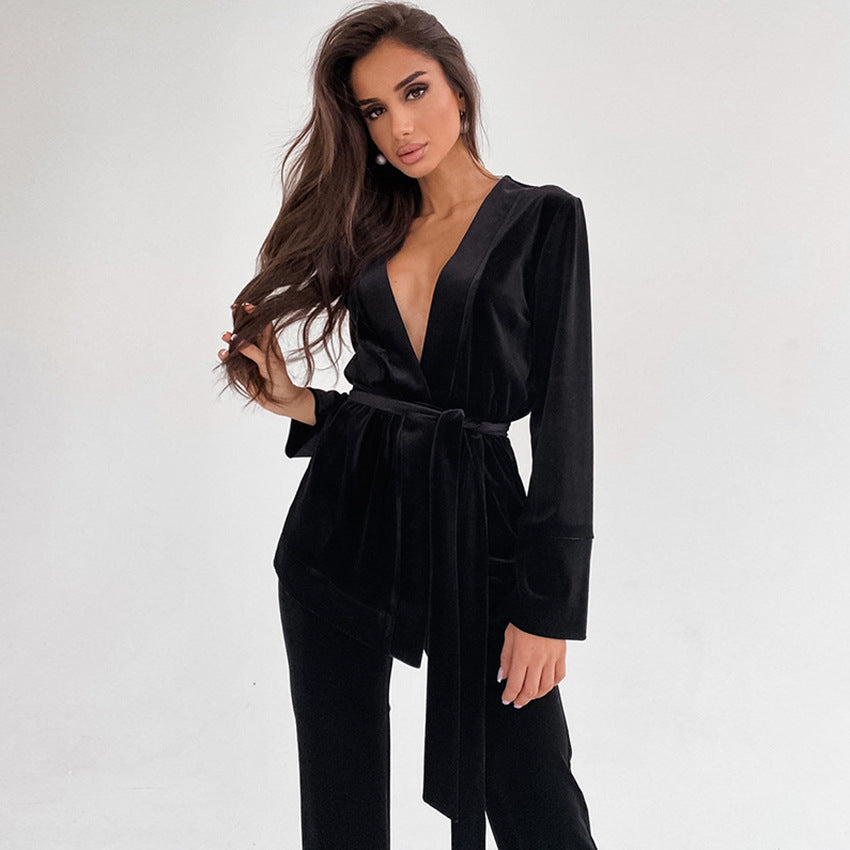 Women’s Luxury Robe Style Velvet Pajama Set