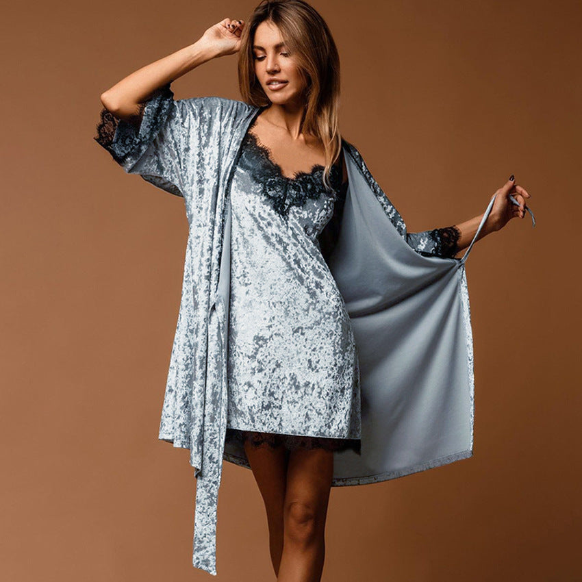 Women’s Velvet Lace Nightgown Set