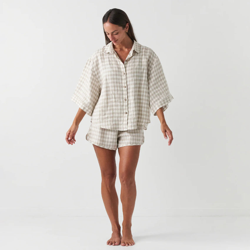 Beige Checked Relaxed Lounge Set
