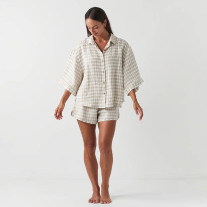 Beige Checked Relaxed Lounge Set