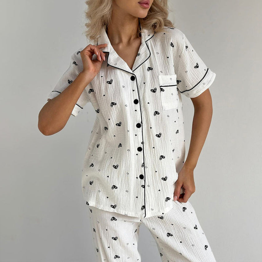 Women’s White Heart Print Pajama Set