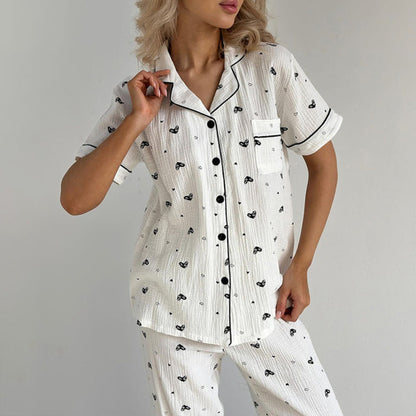 Women’s White Heart Print Pajama Set