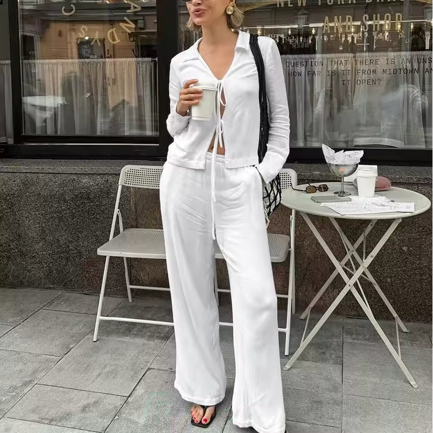 White Tie-Front Relaxed Lounge Set